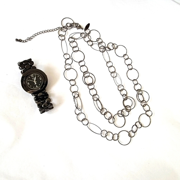NEW York & Company Black Ring Chain with Matching Watch - Picture 2 of 3